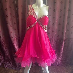 Cinderella Divine Pink One Shoulder  Peacock Beaded Mini Party Dress Size 12